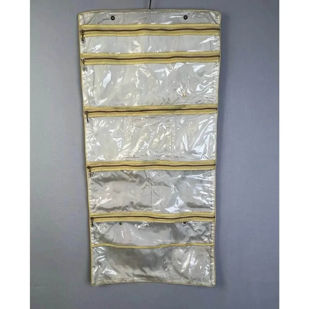 VIntage Travel Jewely Case Storage Floral Fold Up Hanger Top Zippered Pockets